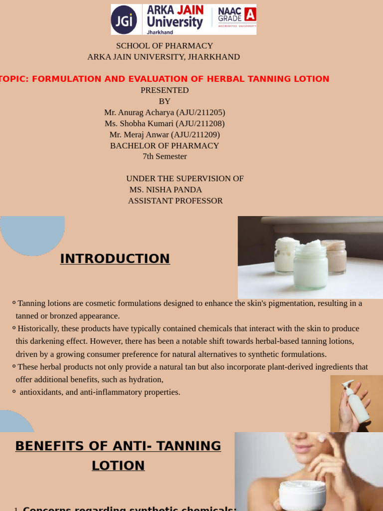 Herbal Anti-Tanning Lotion Formulation | PDF | Sunscreen | Emulsion