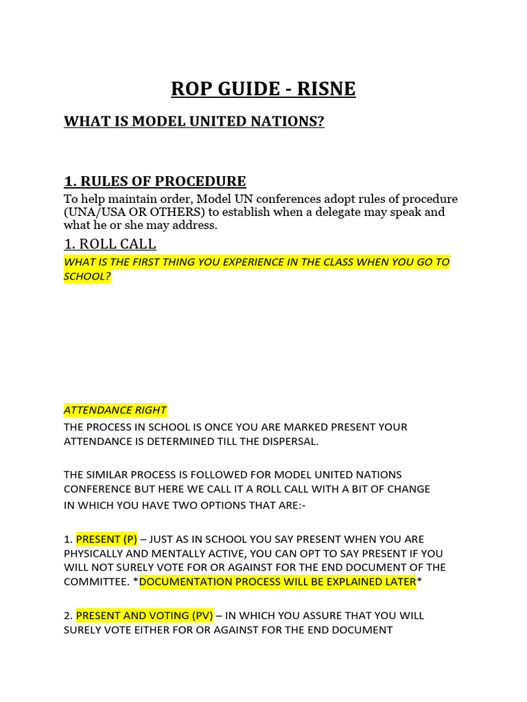 MUN TRAINING ROP's (1)-1 | PDF | United Nations | International Relations