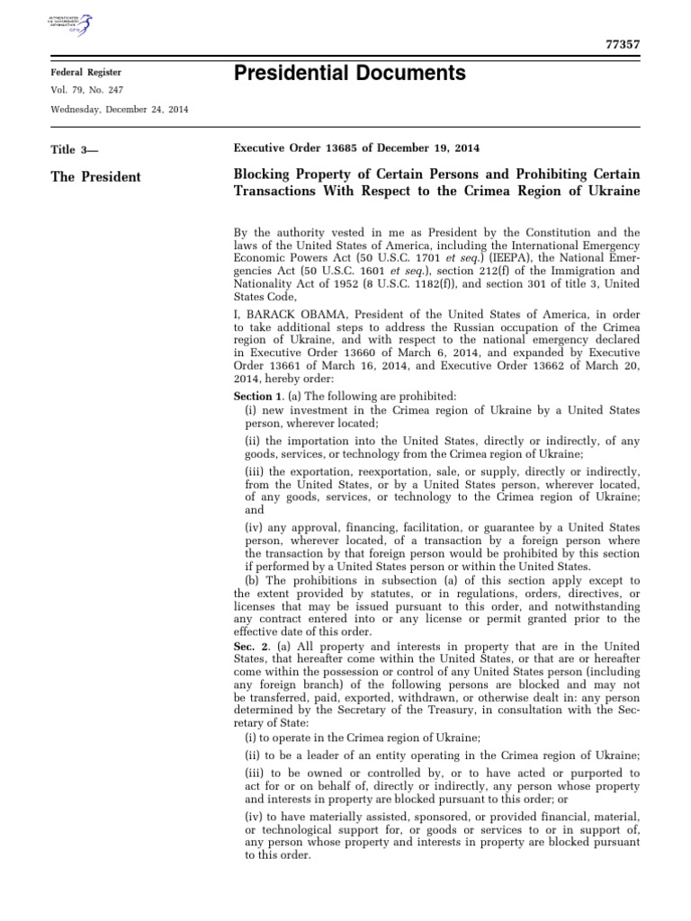 FD - 13685 - Executive Order - 19.12.2014 | PDF | Executive Order ...