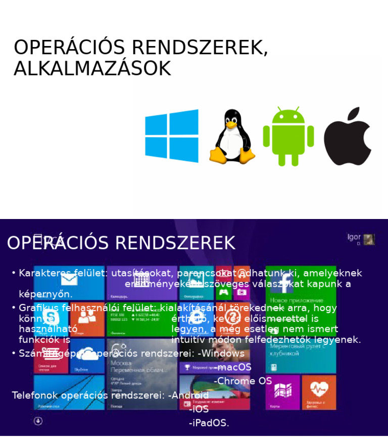 OPERÁCIÓS RENDSZEREK, ALKALMAZÁSOK - PPTX SZA | PDF