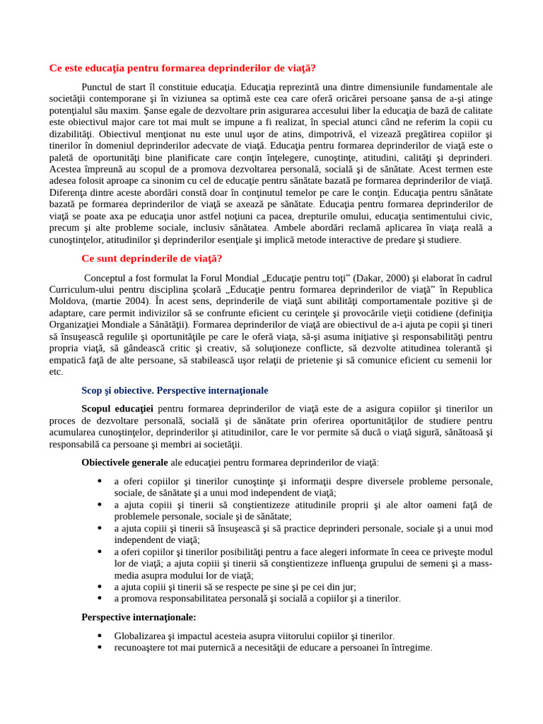 Formarea Deprinderilor de Viata | PDF
