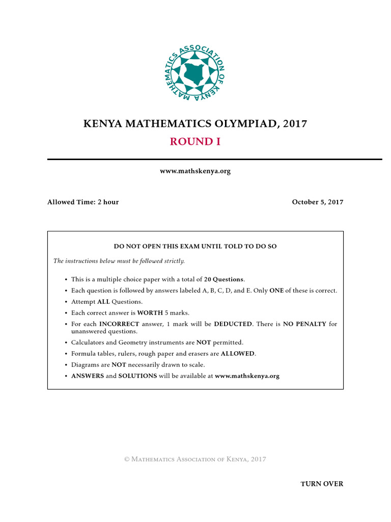 Kenya Math Olympiad 2017 Exam | PDF | Geometry | Mathematical Concepts