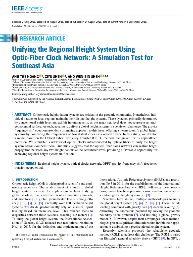 Hoang Anh The IEEE Access Unifying The Regional Height System Using ...