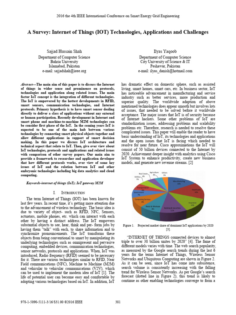 IoT Technologies and Challenges Survey | PDF | Internet Of Things ...