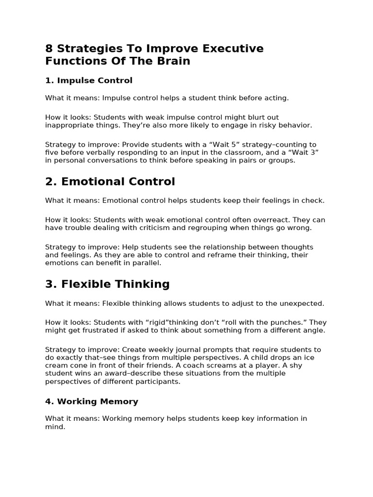 8 Strategies to Improve Executive Functions of the Brain | PDF ...