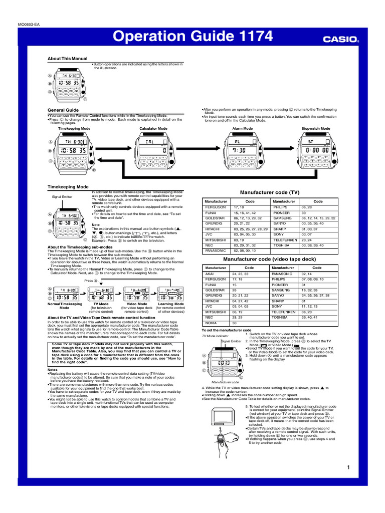 Casio CMD-40 Remote Control Manual | PDF | Television | Remote Control