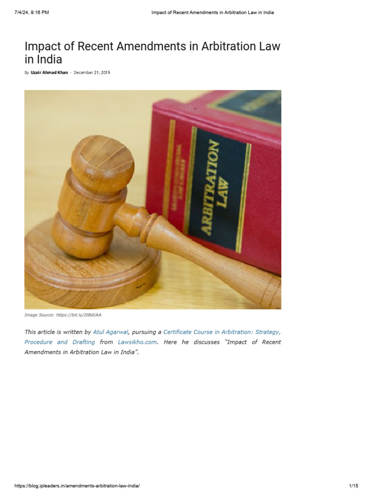 Impact of Recent Amendments in Arbitration Law in India | PDF ...