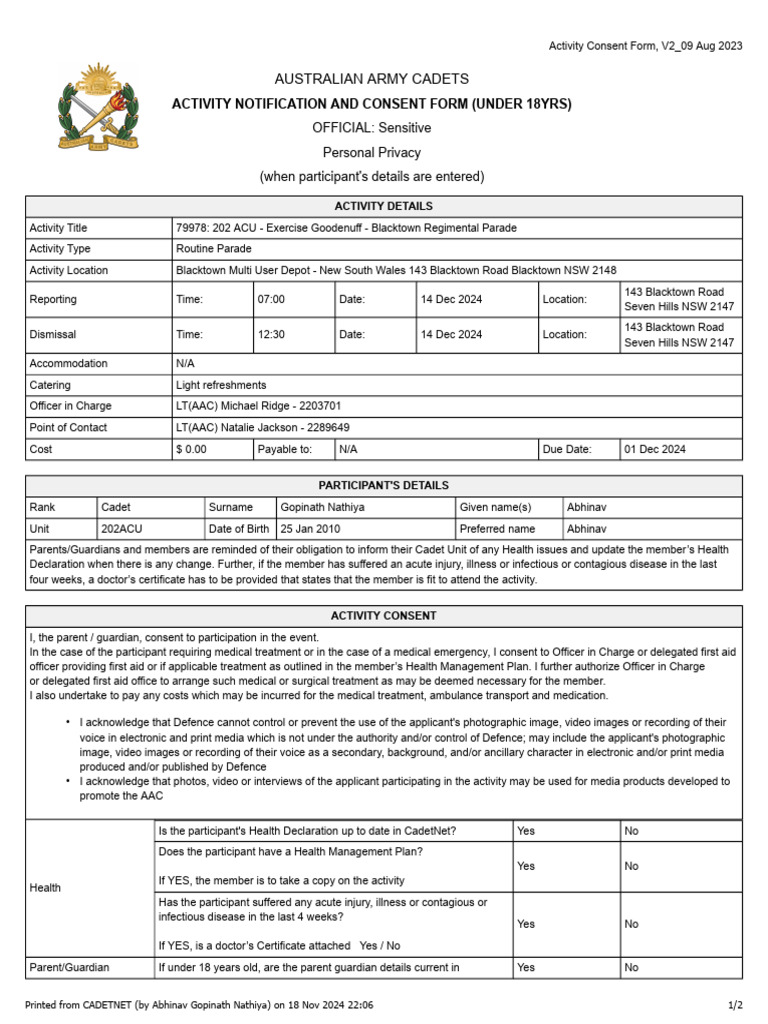 AAC Parade Consent Form 2024 | PDF