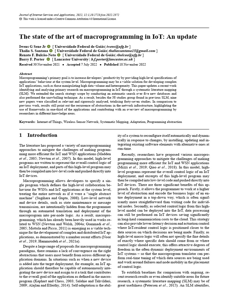 Macroprogramming in IoT: A Review | PDF | Internet Of Things | Wireless ...