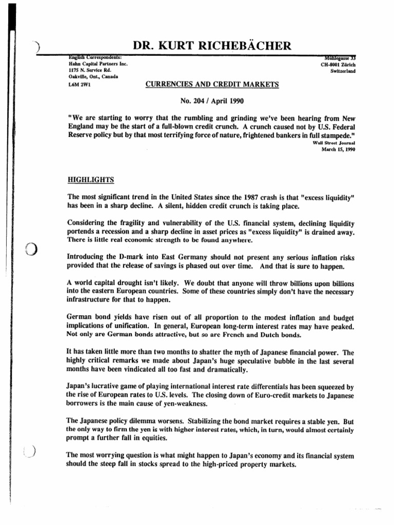 204 - The Richebacher Letter - April 1990, Markets Between Three ...