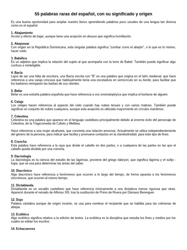 55 Palabras Raras en Español | PDF | latín