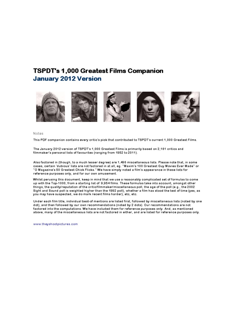 TSPDT - The 1,000 Greatest Films (Starting List Table)