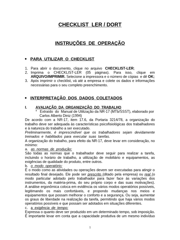 INSTRUÇÕES CHECKLIST-LER | PDF | Tempo | Pessoal (trabalho)
