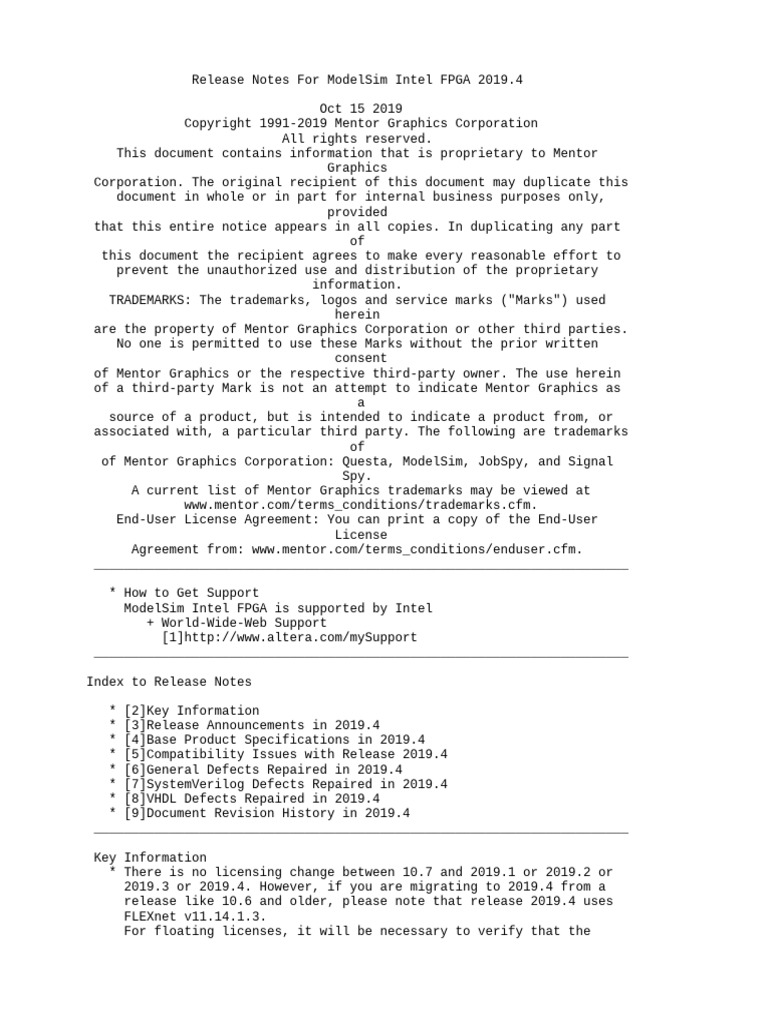 ModelSim Intel FPGA 2019.4 Release Notes | PDF | World Wide Web ...