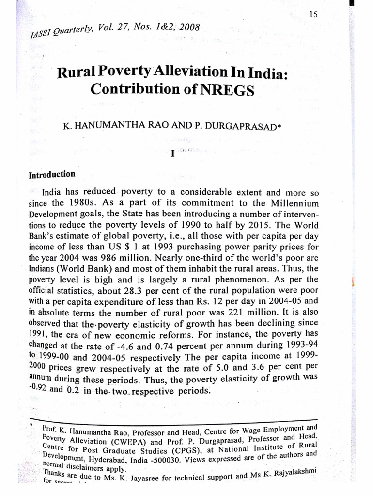 NREGS Impact on Rural Poverty in India | PDF | Rural Poverty | Poverty ...
