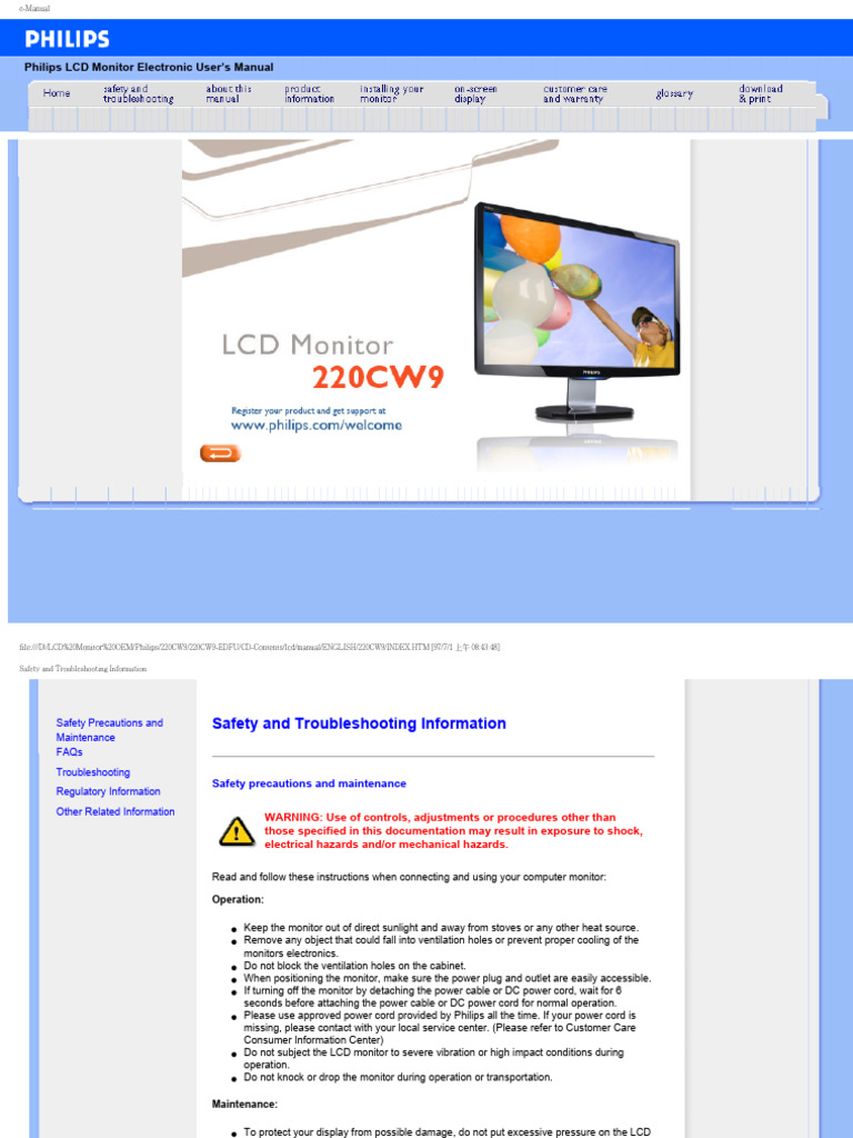 Philips 220cw9fb 00 Dfu Eng | PDF | Computer Monitor | Liquid Crystal ...