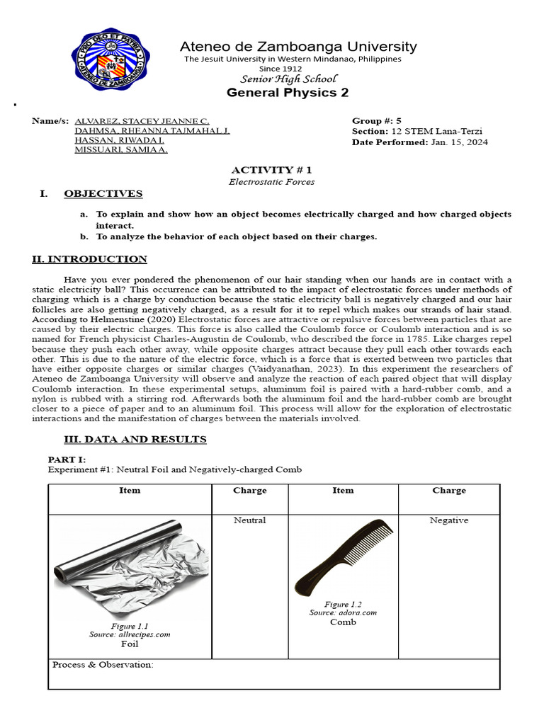 Electrostatic Forces Experiment Analysis | PDF | Electric Charge | Force