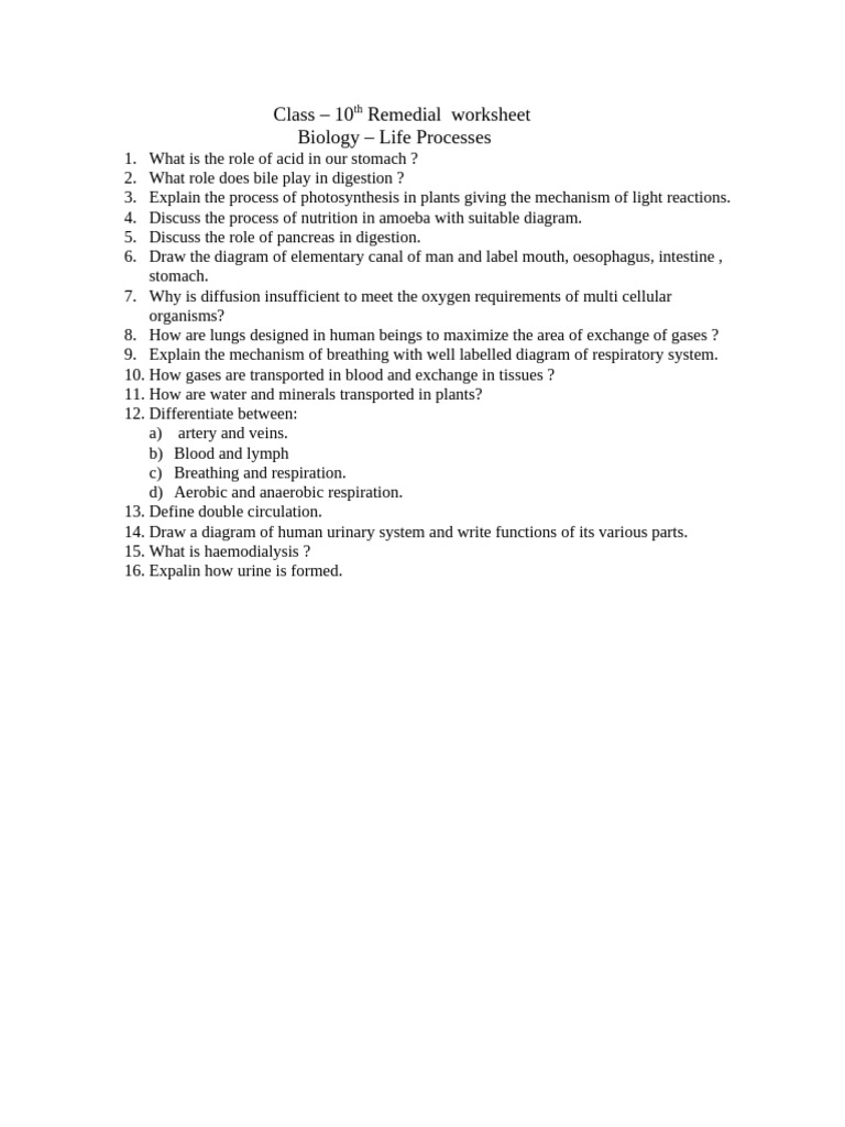 Life Processes Ncert Solutions