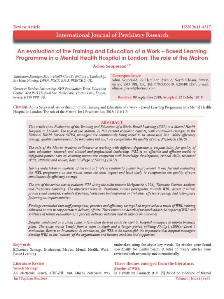 An Evaluation of The Training and Education of A Work - Based Learning ...