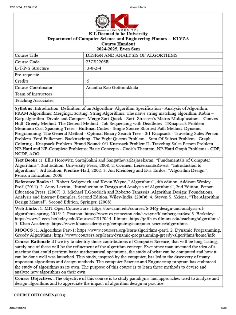 DAA Handout | PDF | Engineering | Science