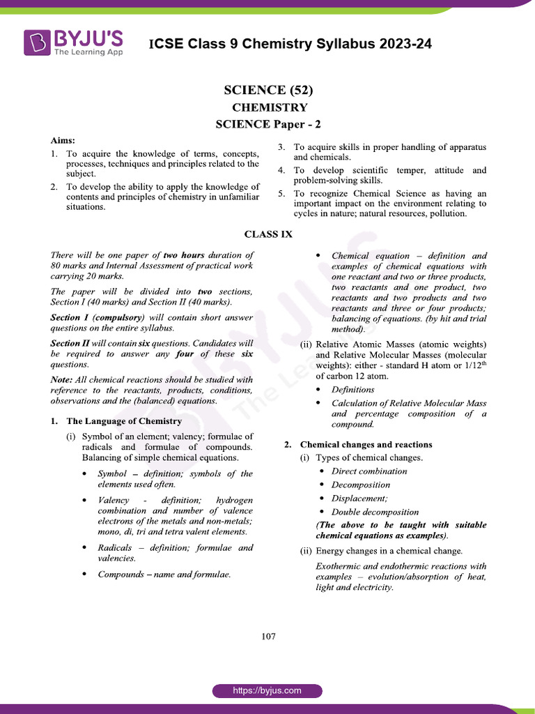 ICSE-Class-9-Chemistry-Syllabus-2023-24 | PDF