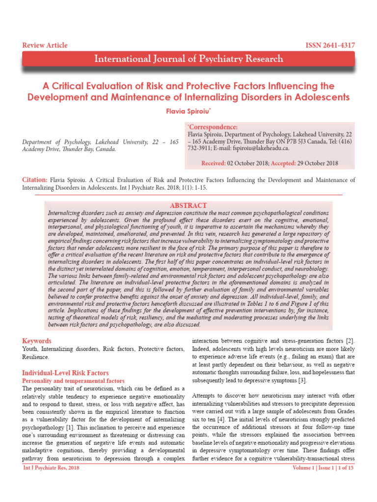 Evaluating Risk and Resilience in Adolescent Disorders | PDF | Anxiety ...
