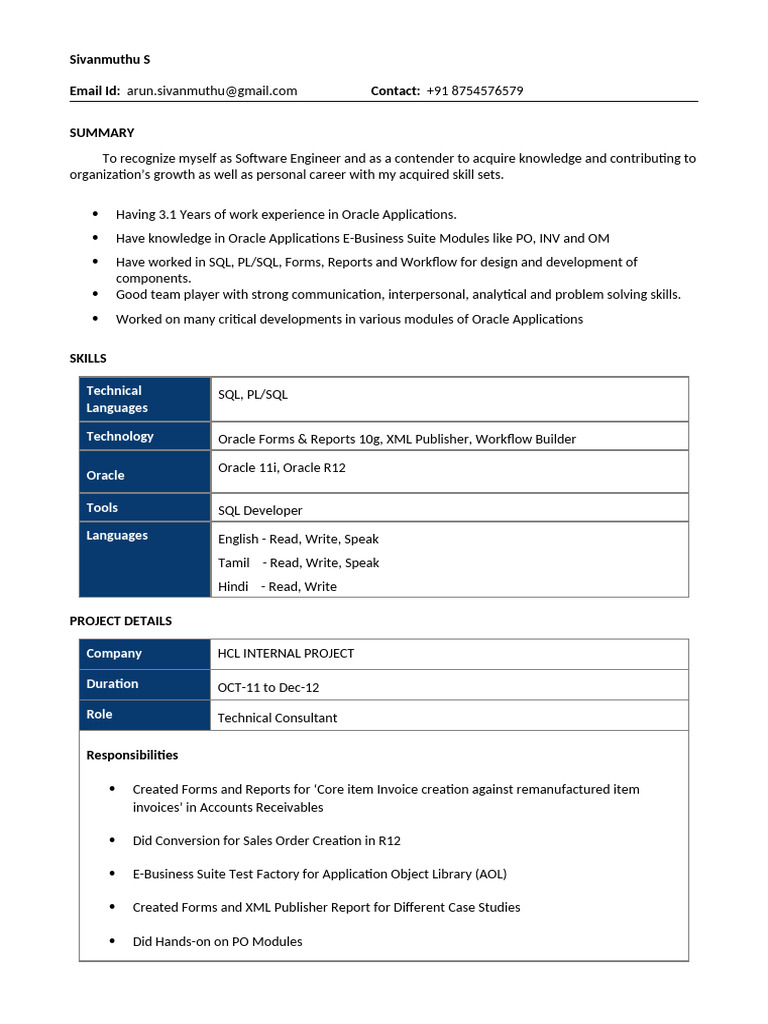 Oracle Applications Technical Consultant Resume | PDF | Oracle ...