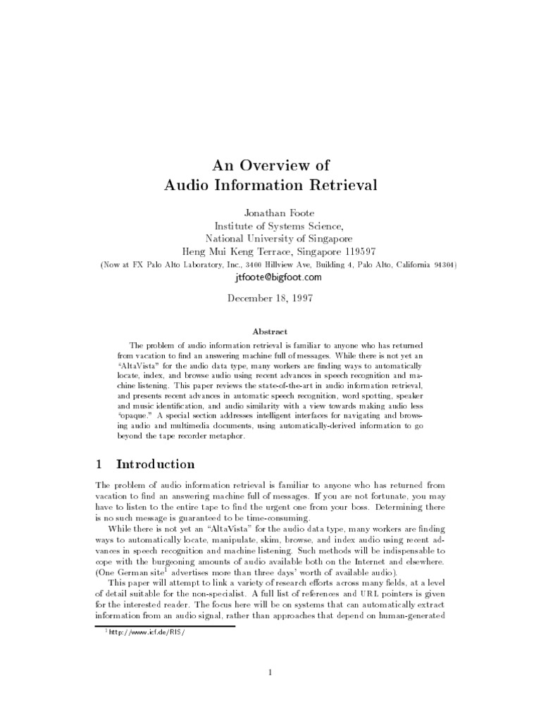Advances in Audio Information Retrieval | PDF | Speech Recognition