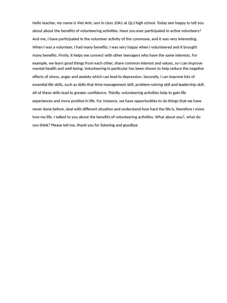 Benefits of Volunteering for Teens | PDF