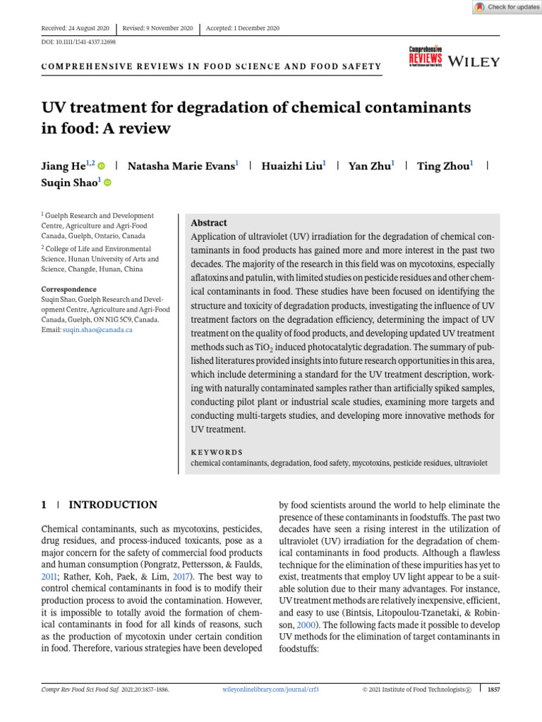 UV treatment for degradation of chemical contaminants in food | PDF ...