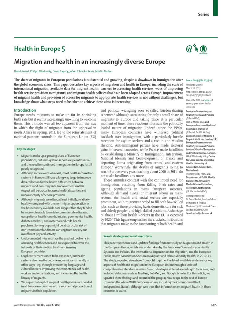 Migration and Health in An Increasingly Diverse Europe | PDF ...