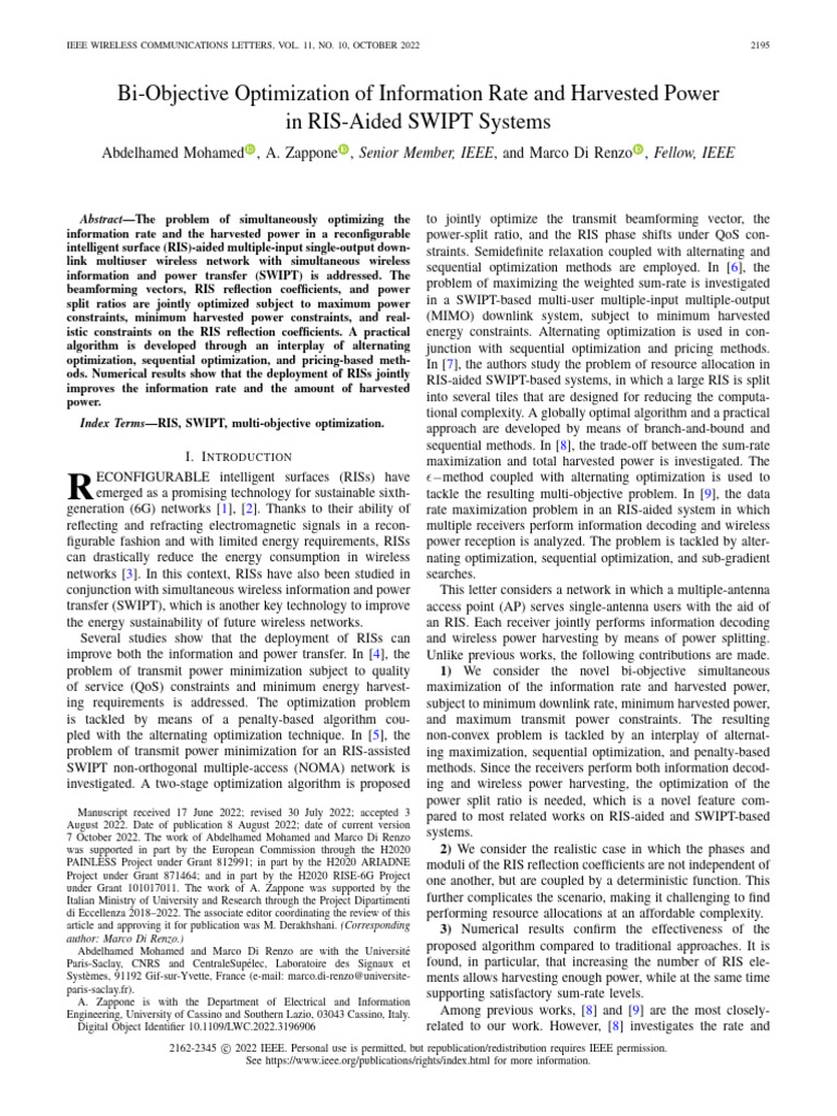 Bi-Objective Optimization of Information Rate and Harvested Power in ...