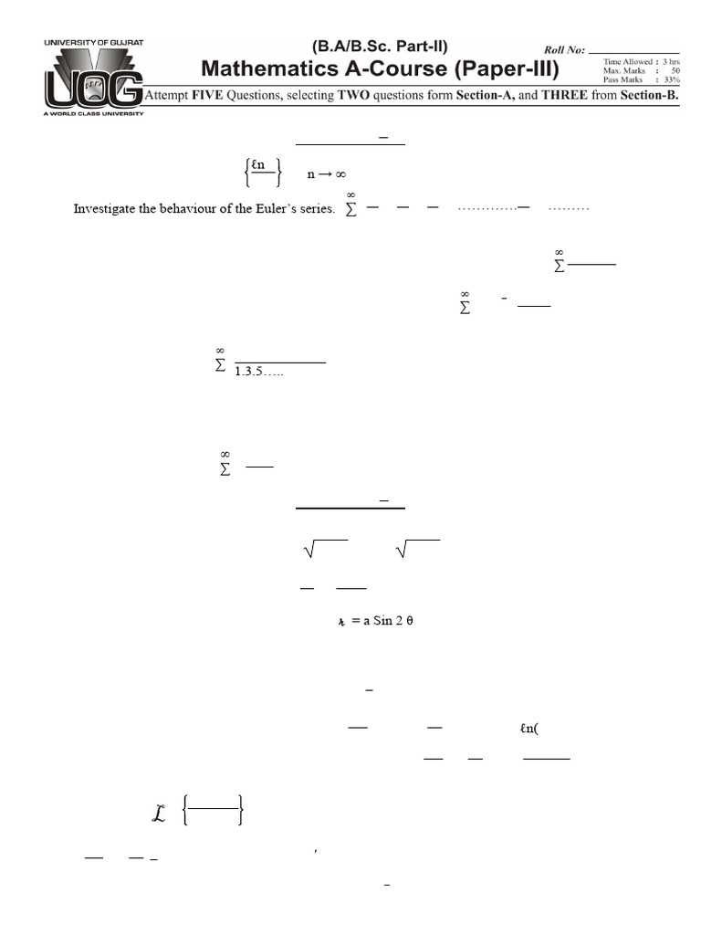 A2014 Uog Math A Paper III | PDF | Limit (Mathematics) | Equations