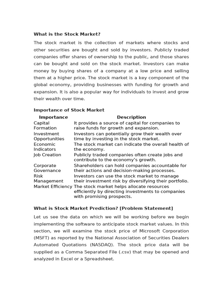 Market Pdf Stock Market Machine Learning