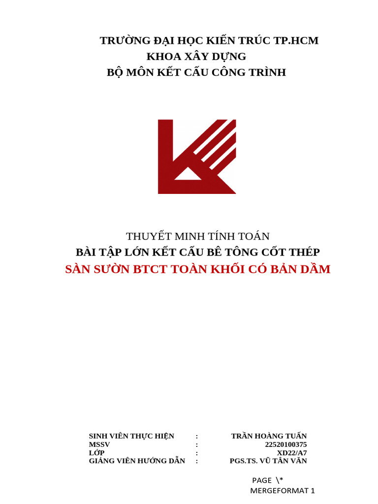 Thuyết Minh - BTL BTCT1 - Sàn sườn BTCT toàn khối có bản dầm | PDF