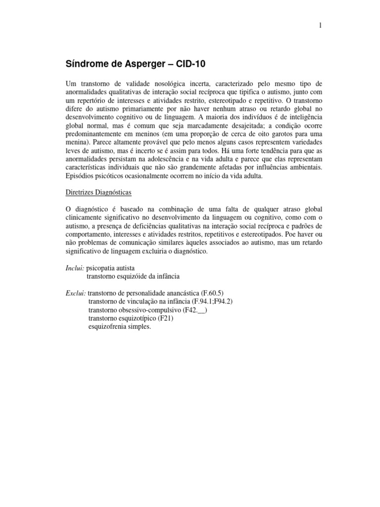 Síndrome de Asperger - CID-10 | PDF