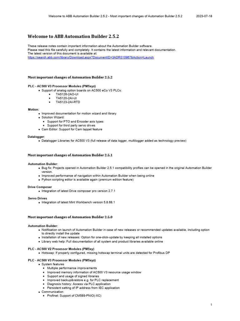 ABB Automation Builder 2.5.2 Release Notes | PDF | Programmable Logic ...