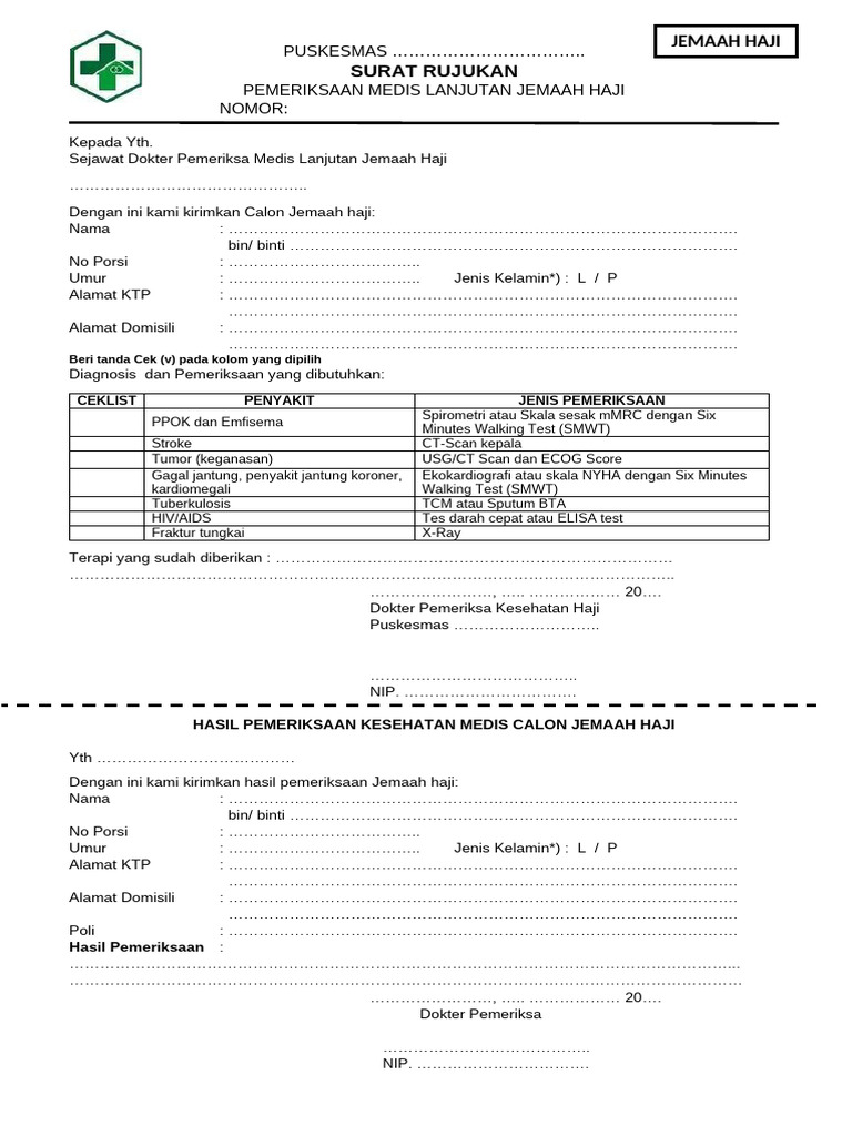 Surat Rujukan Medis Jemaah Haji | PDF