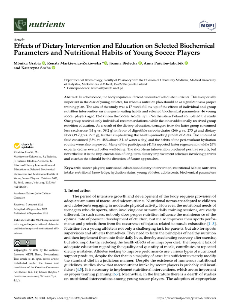 Effects of Dietary Intervention and Education On Selected Biochemical ...