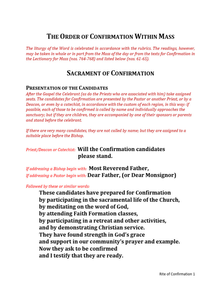 Order of Confirmation Ceremony Guide | PDF | Confirmation | Eucharist