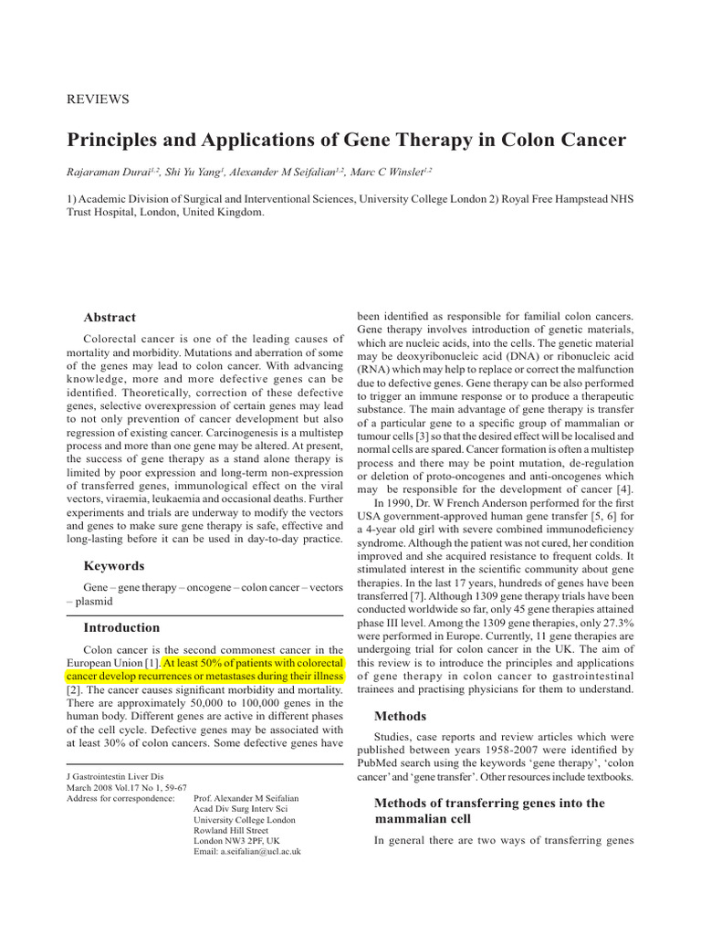 Gene Therapy in Colon Cancer | PDF | Apoptosis | Colorectal Cancer