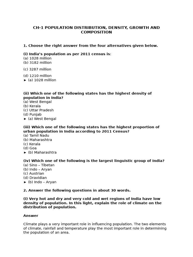 CH1 Population Distribution, Density, Growth and Composition | PDF ...