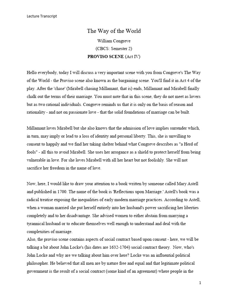 Analyzing Congreve's Proviso Scene | PDF | Social Contract | John Locke
