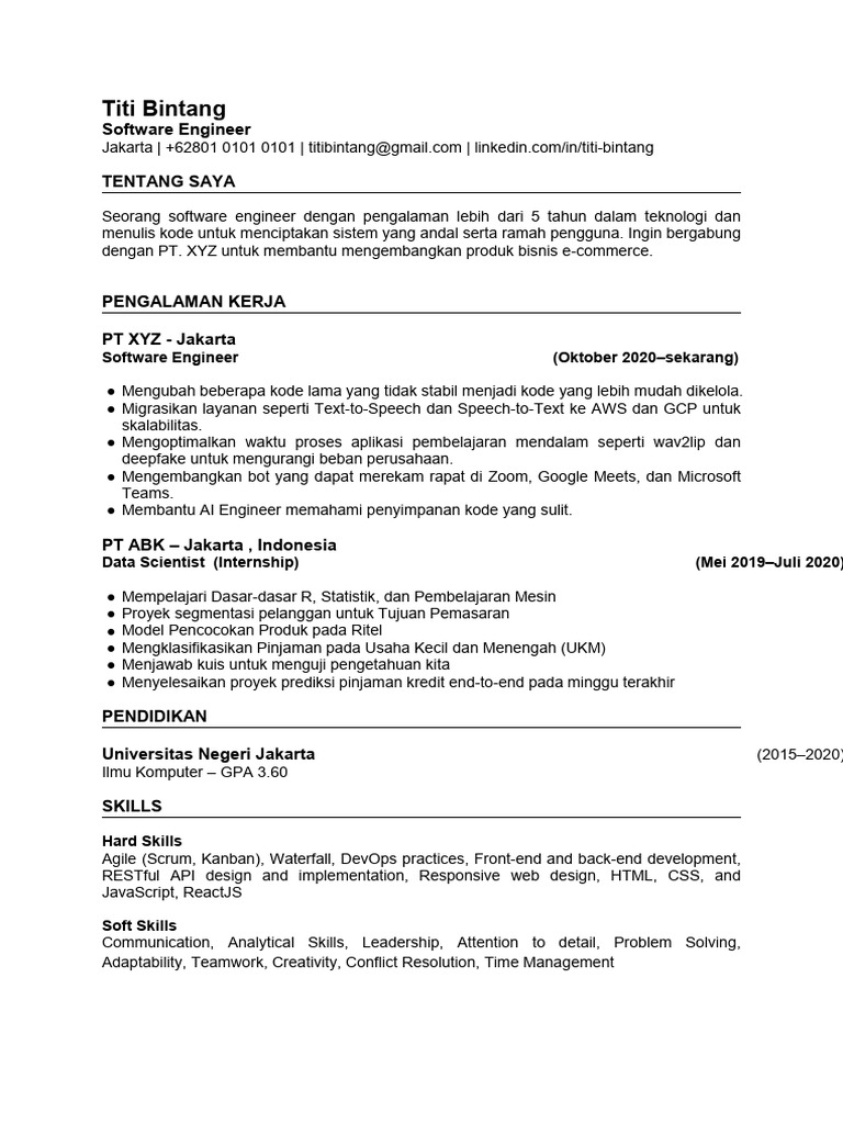 659fa835dd91db7a182810d1 - Contoh CV Software Engineer | PDF
