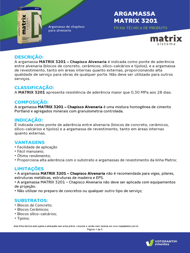 Argamassa MATRIX 3201: Chapisco Alvenaria | PDF | Argamassa (alvenaria ...