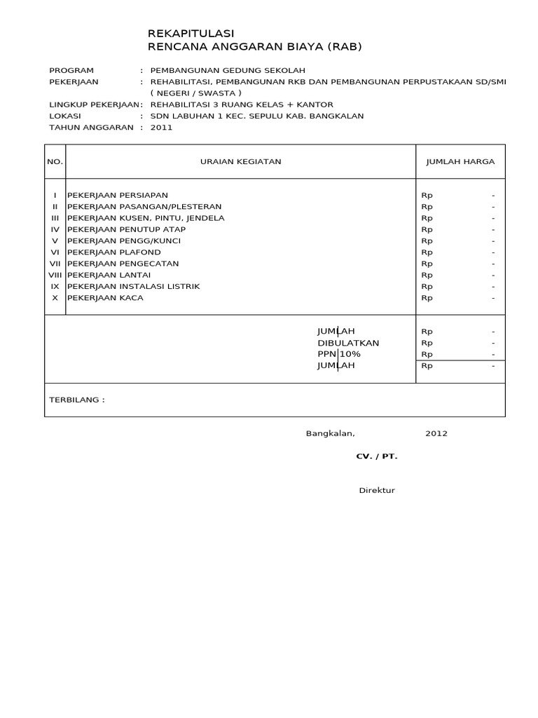 RAB Pembangunan Gedung Sekolah SD/SMP | PDF