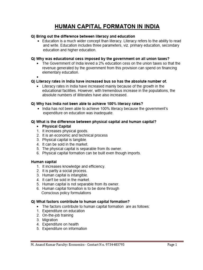 Human Capital Formation in India Explained | PDF | Human Capital ...