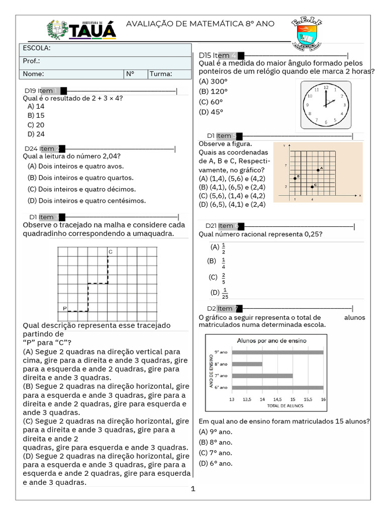 6° SIMULADO DE MATEMÁTICA SAEB 9° ANO.pdf | PDF | Conceitos matemáticos ...