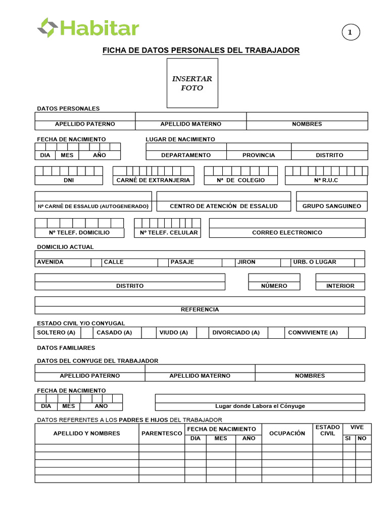Ficha de Datos Personales Laborales | PDF | Documento de identidad